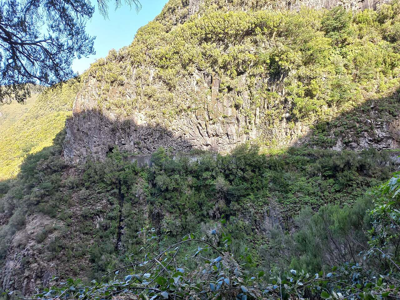 Sendero entre cascadas en una ruta de naturaleza y aventura en Isla de Madeira.