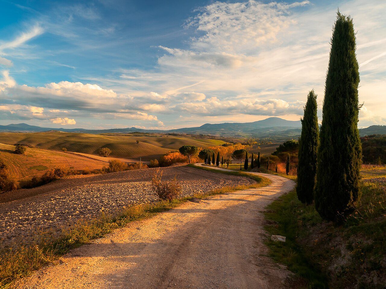 Paisajes de cipreses y colinas: la imagen que todos buscan al pensar qué ver en la Toscana.
