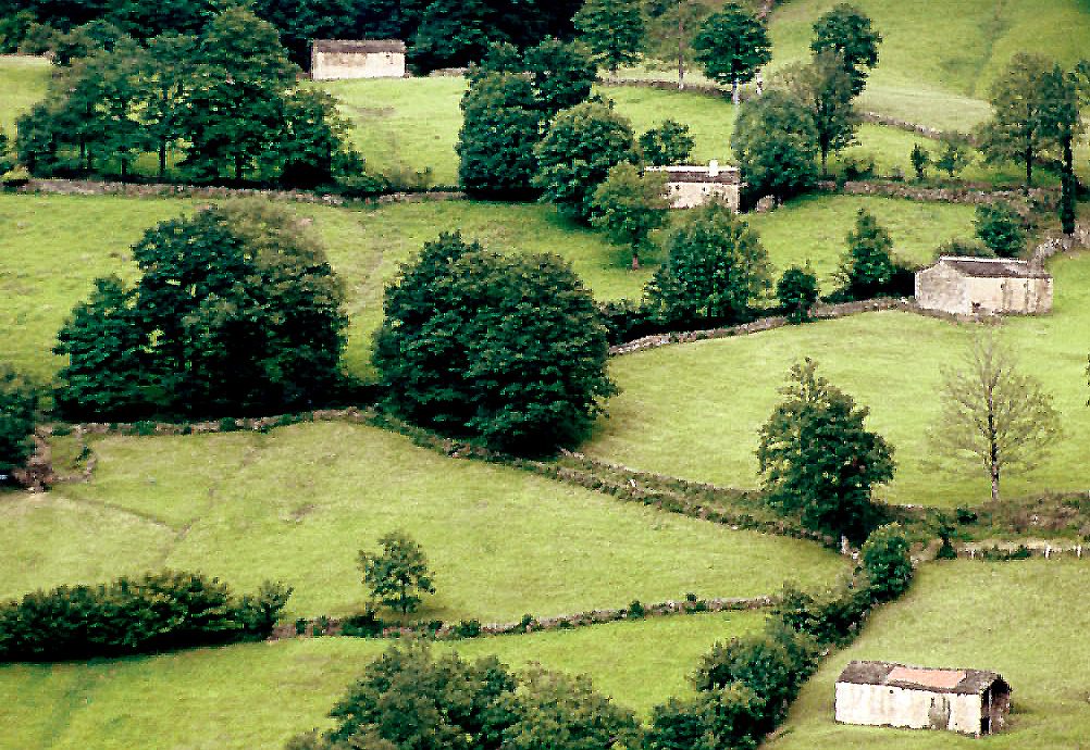 Prados y cabañas pasiegas cerca de Vega de Pas, en Cantabria