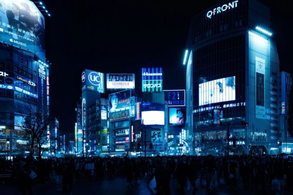 El cruce de Shibuya al caer la noche, uno de los símbolos de Tokio.